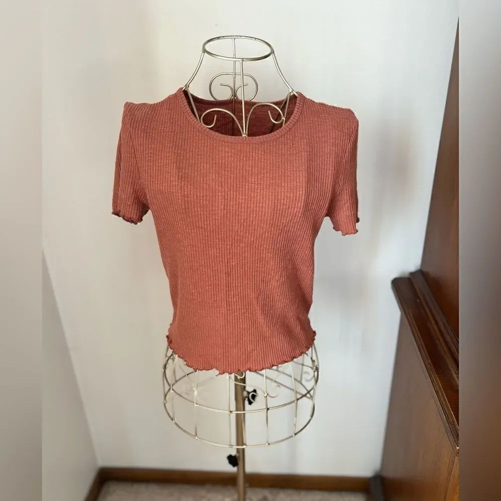 American Eagle Ribbed Short Sleeve Tee Size S Terracotta